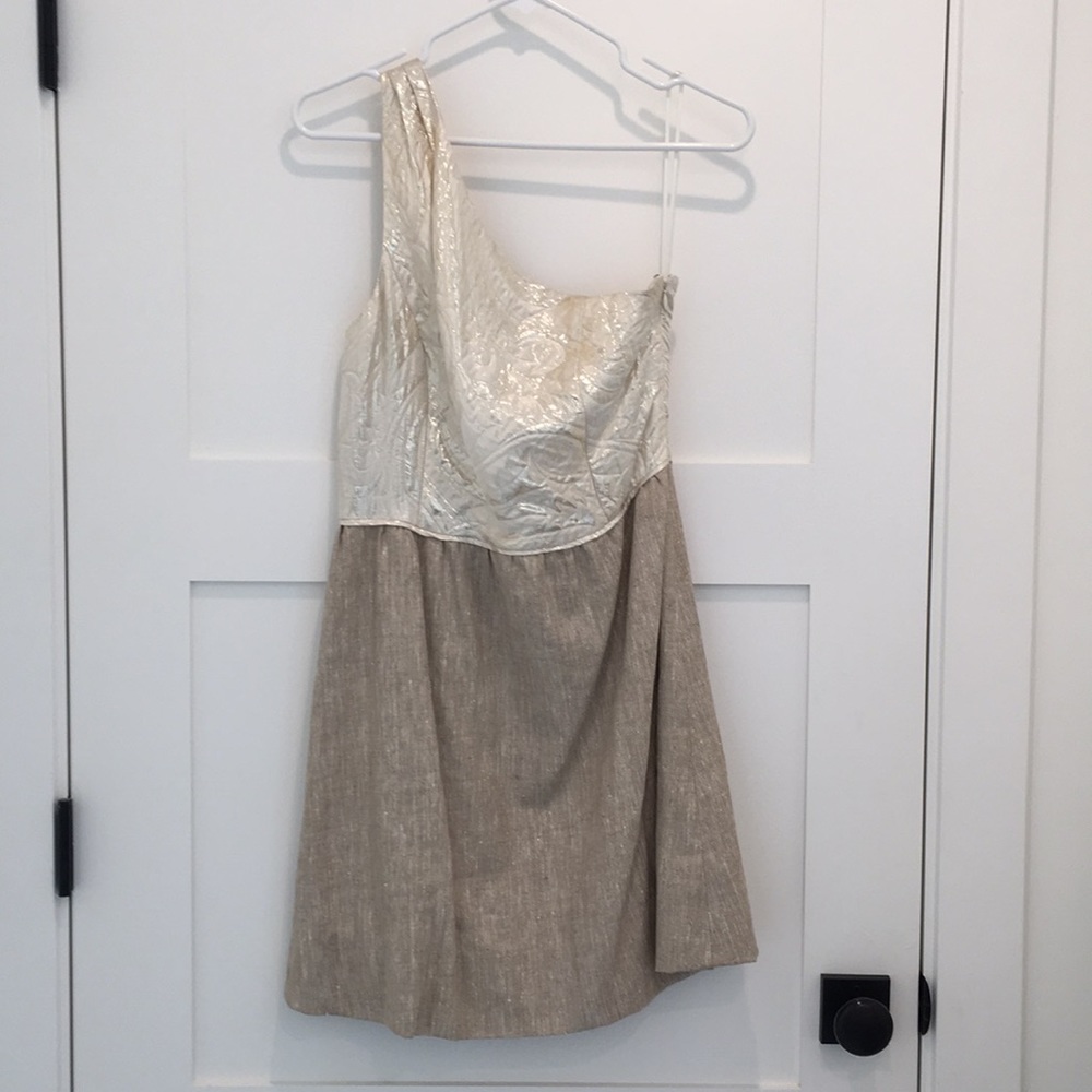 Jcrew collection one shoulder gold dress (size 4)